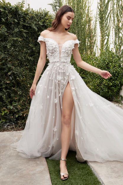 OFF THE SHOULDER FLORAL BODICE BRIDAL GOWN by Andrea & Leo Couture - A1038W 