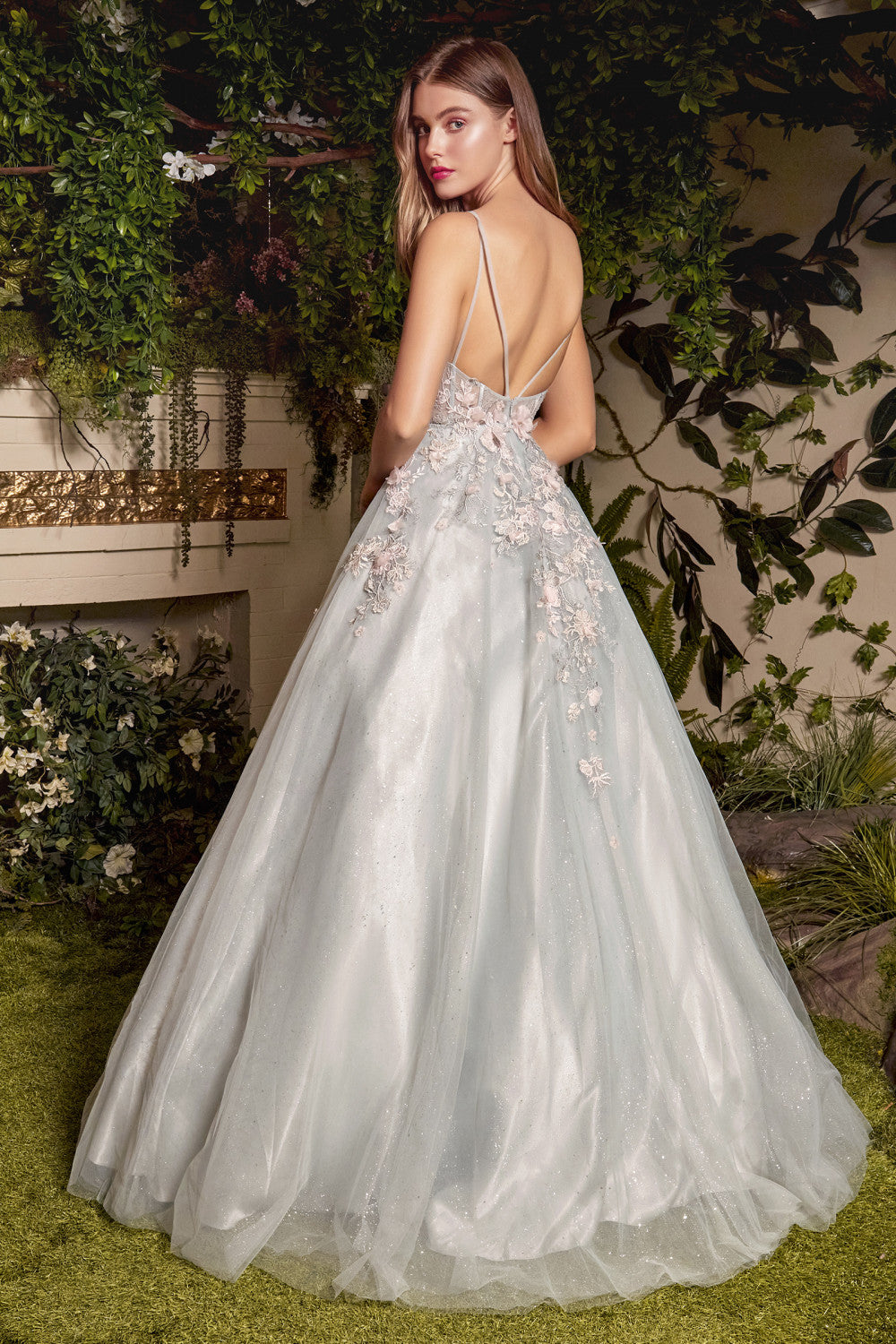 Tulle Corset A-Line Slit Gown Andrea & Leo Couture - A1040 Tiana Blossom Gown - Special Occasion