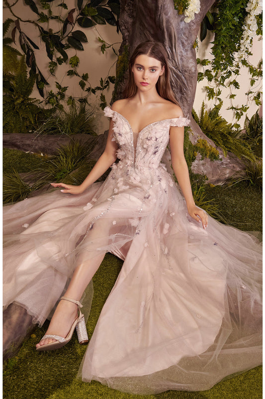 Off the Shoulder Floral Gown by Andrea & Leo Couture A1041 Hannah Blossom Applique Gown - Special occasion