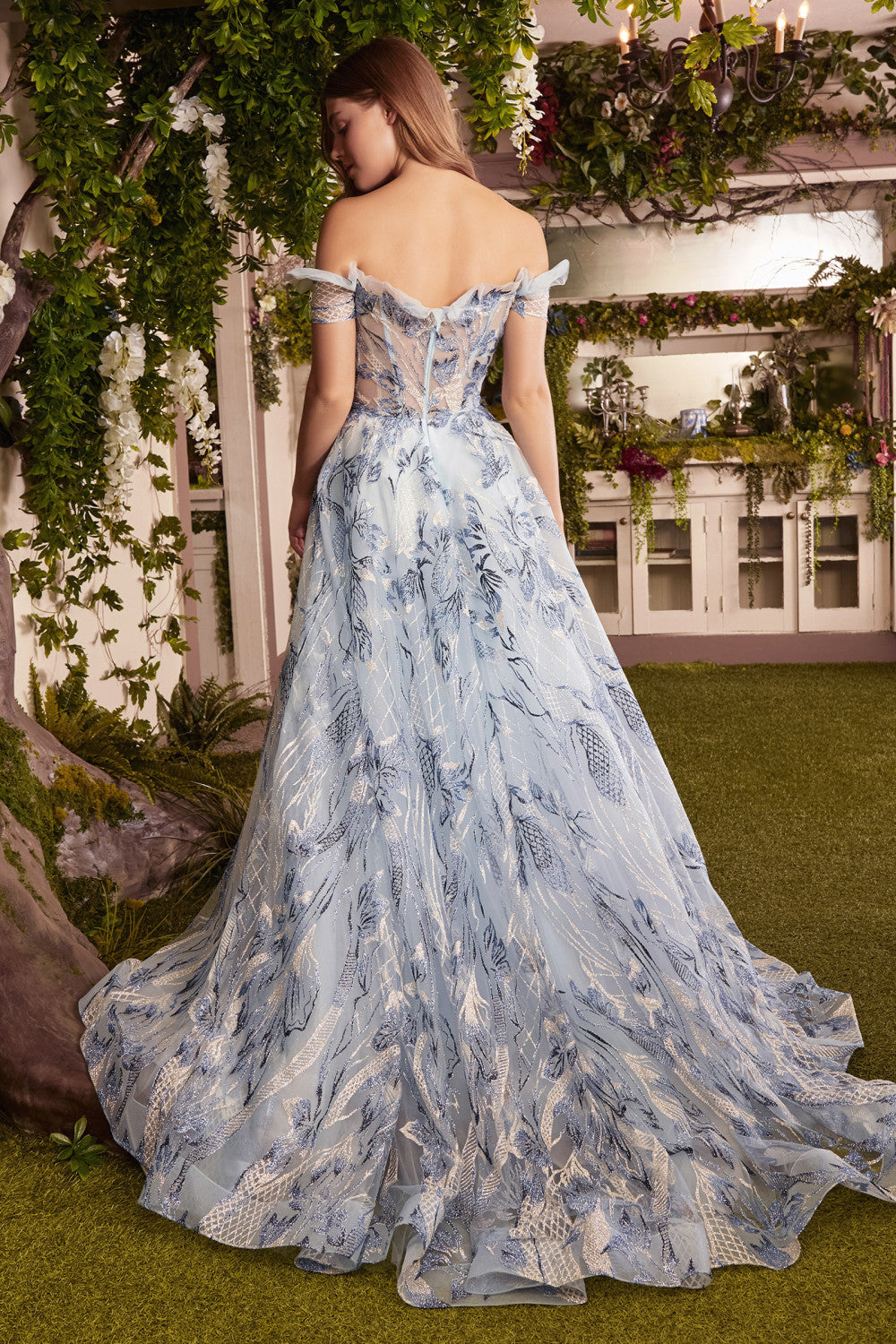 Ruffle Off the Shoulder Glitter Sweetheart Bodice A-Line Ariel Ball Gown by Andrea & Leo Couture  A1059 - Special Occasion