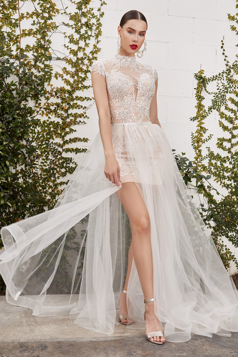 Cap Sleeve Bodycon Dress with Removable Tulle A-Line Skirt by  Andrea & Leo Couture - A1066 EVANGELINE