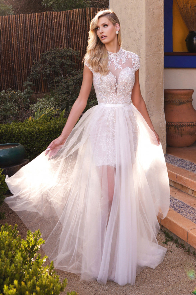 Cap Sleeve Bodycon Dress with Removable Tulle A-Line Skirt by  Andrea & Leo Couture - A1066 EVANGELINE 