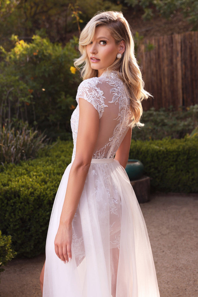 Cap Sleeve Bodycon Dress with Removable Tulle A-Line Skirt by  Andrea & Leo Couture - A1066 EVANGELINE