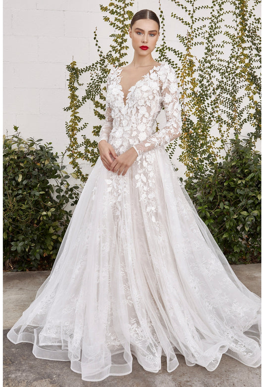 Floral Long Sleeve A-Line Bridal Gown Andrea & Leo Couture - A1067W YVAINE