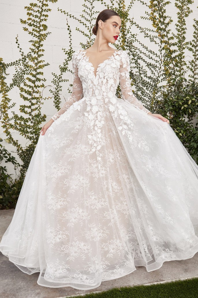 Floral Long Sleeve A-Line Bridal Gown Andrea & Leo Couture - A1067W YVAINE