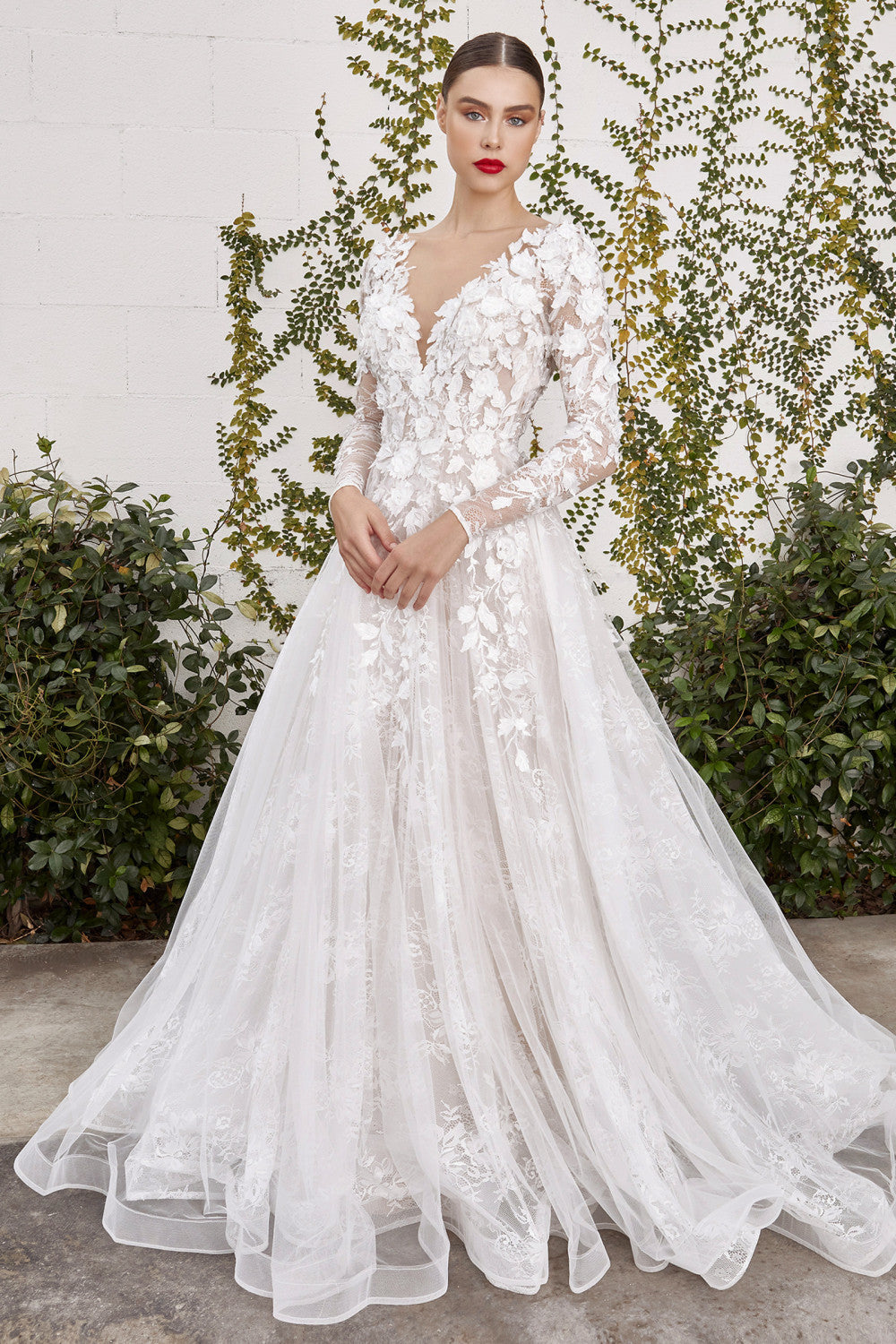Floral Long Sleeve A-Line Bridal Gown by Andrea & Leo Couture - A1067WC Yvaine