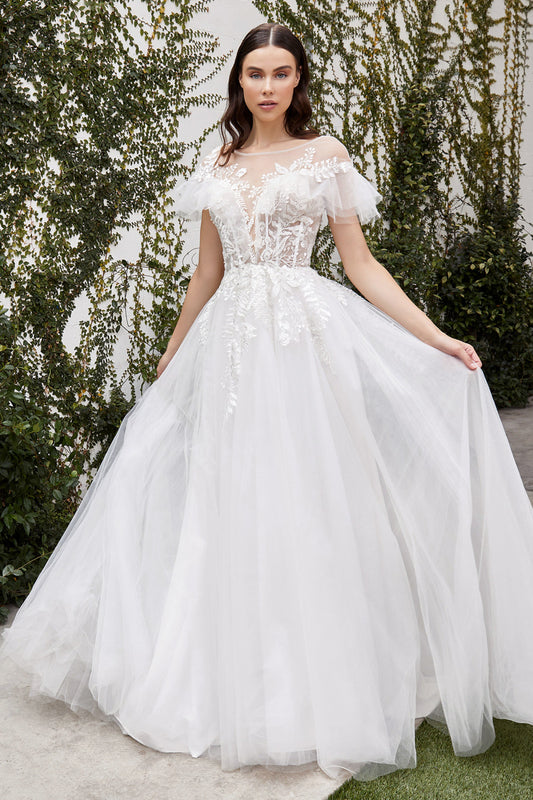 Ruffle Off the Shoulder Floral A-Line Tulle Bridal Gown by Andrea & Leo Couture A1070w Maurelle