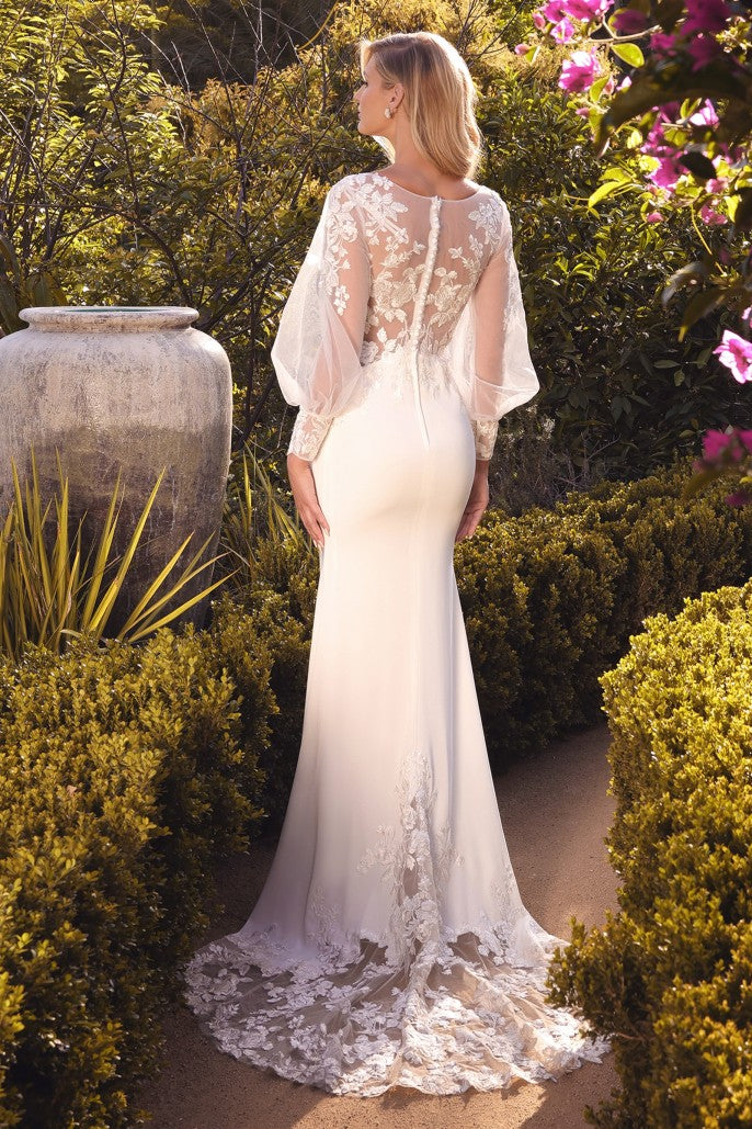 Sheer Long Sleeve Bridal Gown by Andrea & Leo Couture A1079W - ELISABETH BRIDAL GOWN
