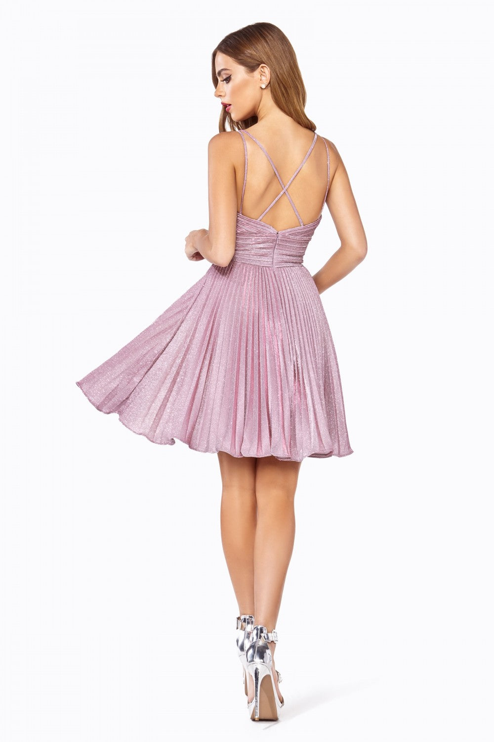 Pleated Glitter A-Line Short Dress by Cinderella Divine AM391