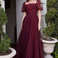 MAROON PUFF SLEEVE BALL GOWN by Cinderella Divine B712 - Special Occasion