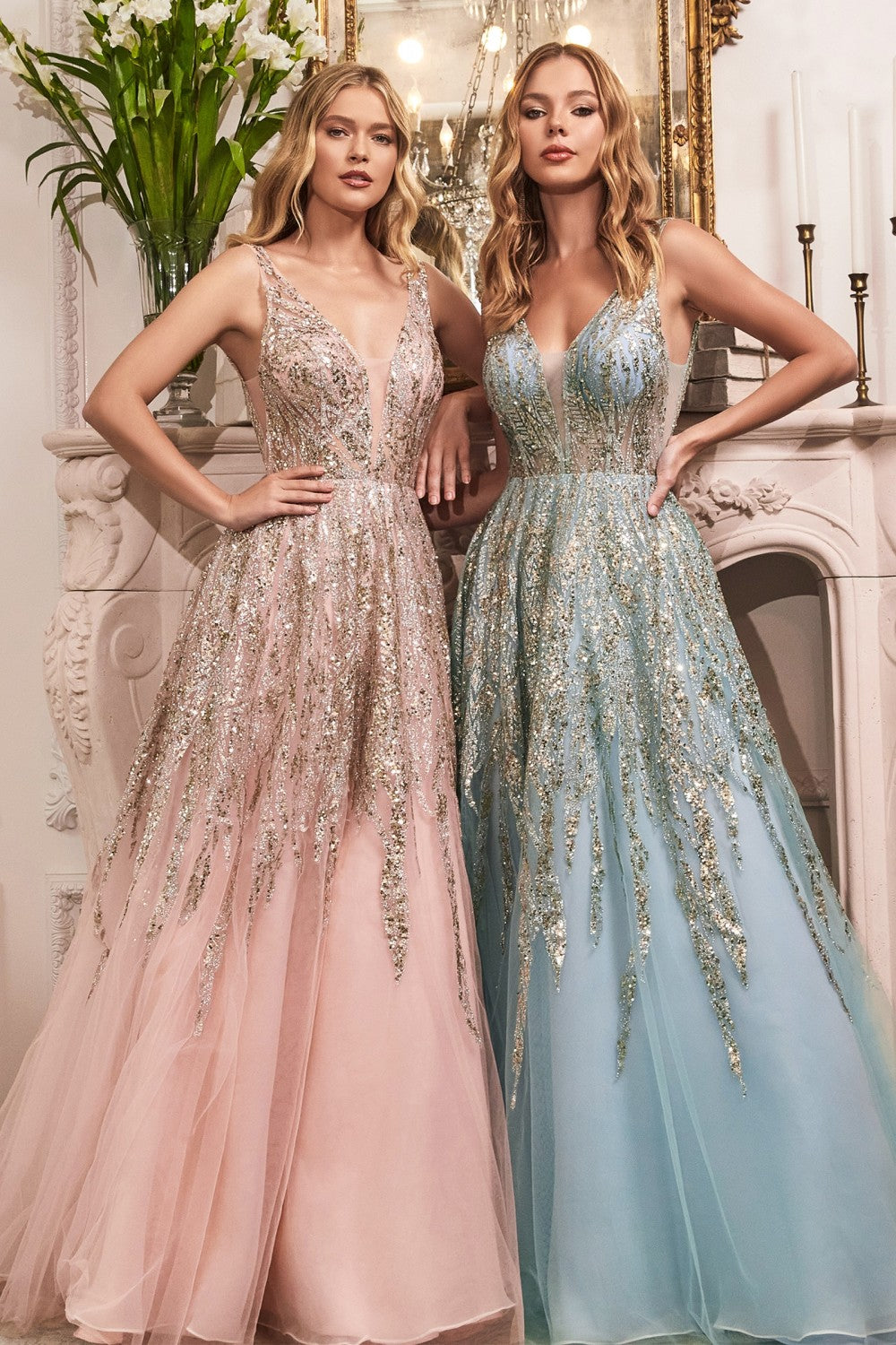BEADED SHIMMER BALL GOWN by Cinderella Divine C135 - Special Occasion