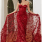 Strapless Fitted Glitter Floral Gown with Overskirt by Ladivine - CB046 - Special Occasion