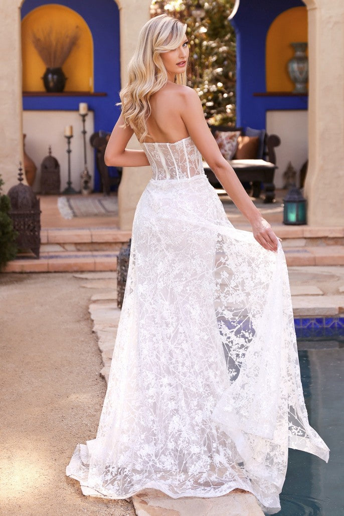 Strapless Fitted Floral Bridal Gown with Overskirt by Andrea and Leo Couture