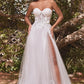 Strapless Floral Bridal Ballgown with Puff Sleeves by Cinderella Divine CB080W