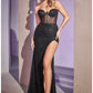 Strapless Fitted Bodice Glitter Slit Gown by Cinderella Divine - CB084 - Special Occasion