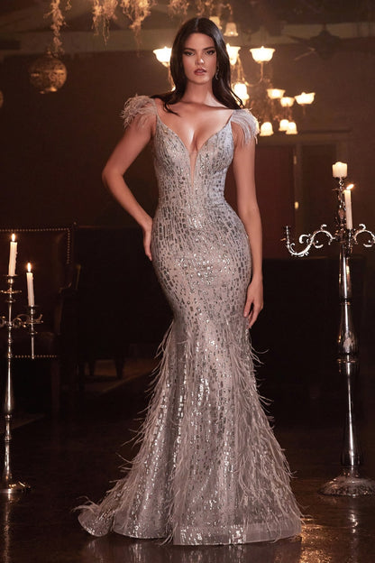 FITTED GLITTER MERMAID GOWN by Cinderella Divine CB088- Special Occasion/Curves
