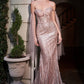 Strapless Lace Fitted Glitter Gown with Overskirt by Cinderella Divine CB093 - Special Occasion/Curves