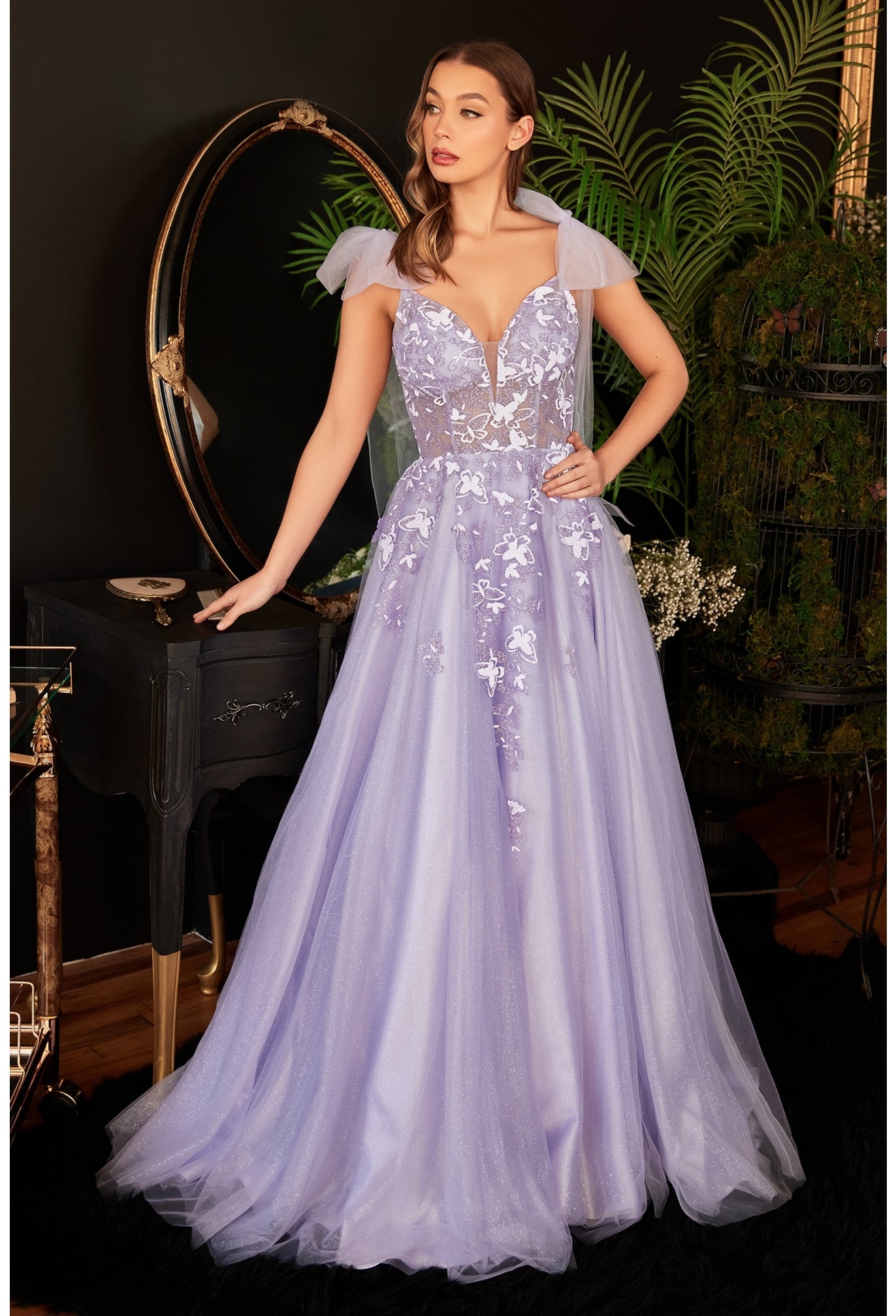 Tulle A-Line with Floral Gown By Ladivine CB097 - Women Evening Formal Gown - Special Occasion