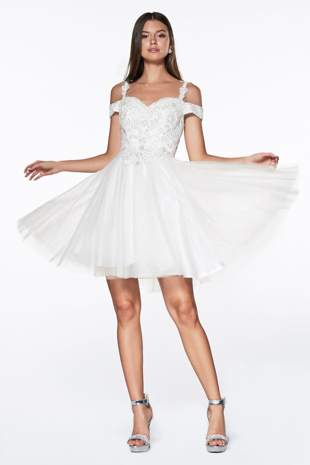 Off the Shoulder Short Floral A-line Dress by Cinderella Divine CD0132   Ariststyles