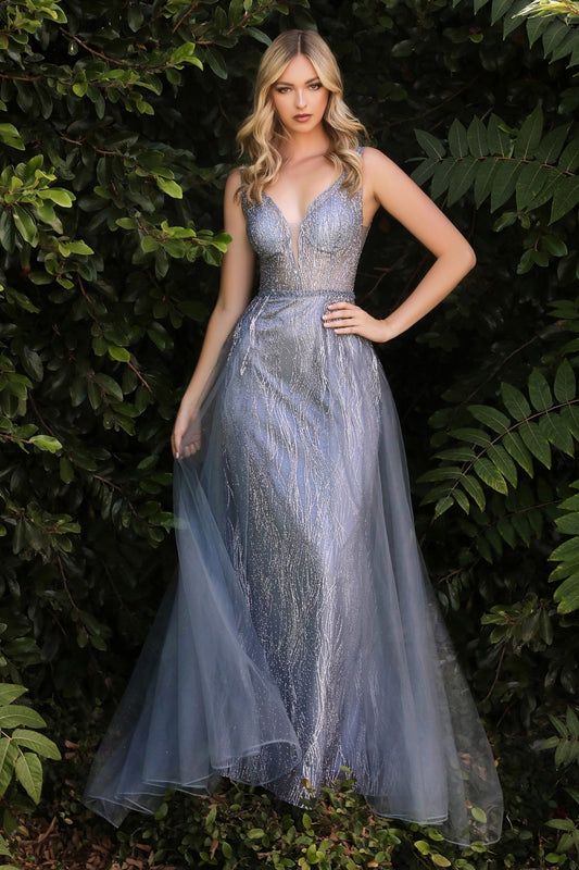 Glitter Tulle Sheer Bodice A-line Dress by Cinderella Divine CD0152 - Special Occasion/Curves