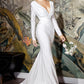 Fitted Long Sleeve Satin Bridal Gown by Ladivine CD0169