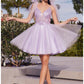Beaded Lace Tulle A-Line Short Dress with Tulle Bow - Cinderella Divine CD0174