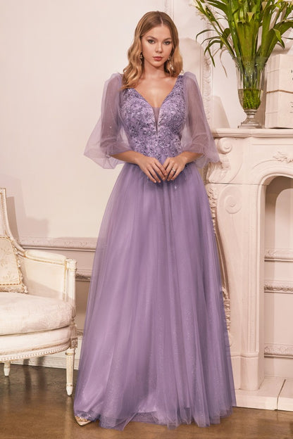 GLITTER TULLE A-LINE DRESS by Cinderella Divine CD0182 - Special Occasion/Curves