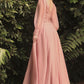LONG SLEEVE CHIFFON EVENING GOWN by Cinderella Divine CD0183 - Special Occasion/Curves