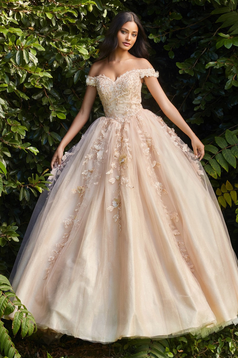 Off The Shoulder Layered Tulle Gown by Cinderella Divine CD0185 Quinceanera