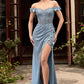 Off the Shoulder Floral Sheath Slit Women Gown by Cinderella Divine CD0186 - Special Occasion/Curves