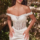 Off the Shoulder Floral Sheath Slit Bridal Gown by Cinderella Divine CD0186W