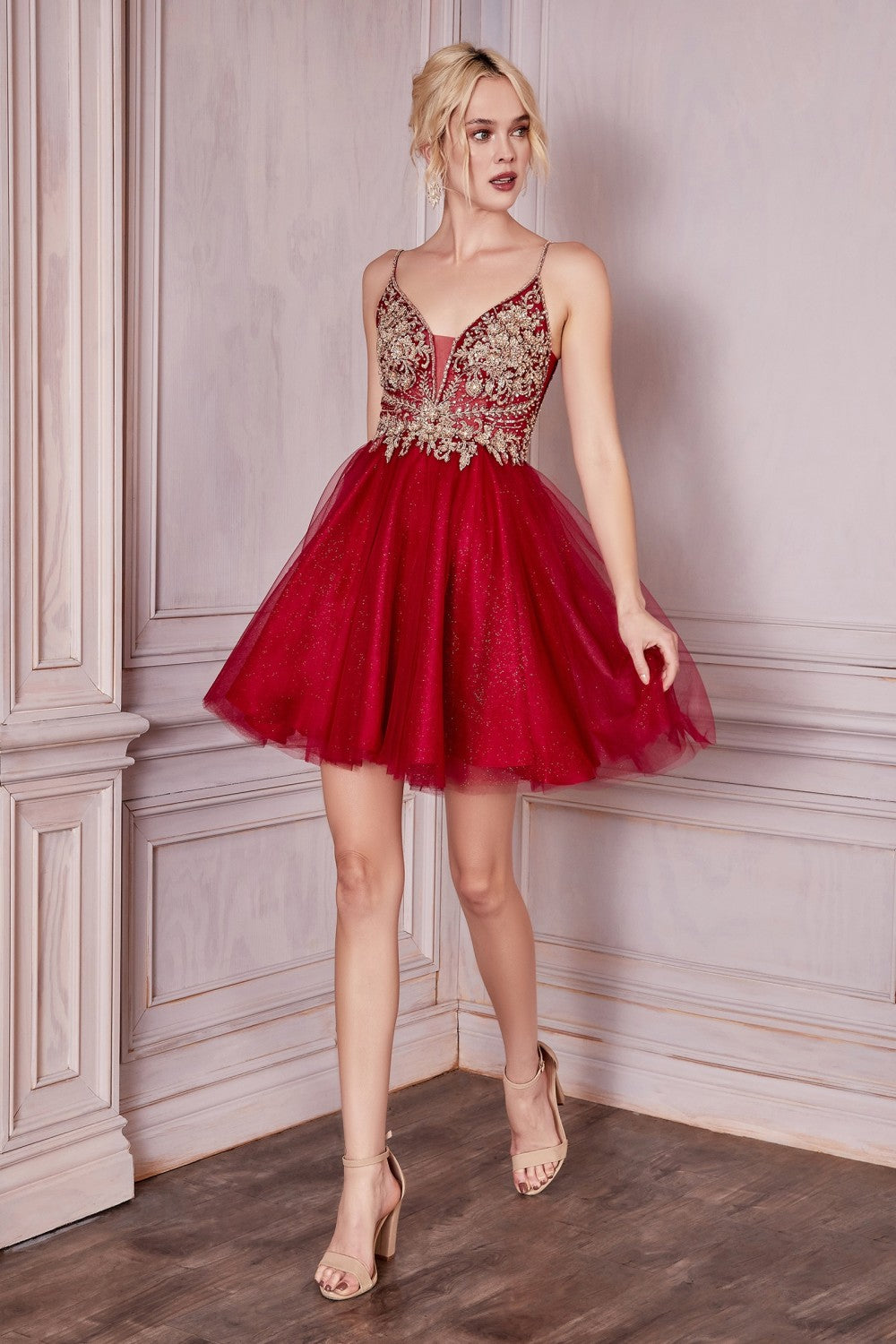 Floral Lace Bodice Tulle Cocktail Dress by Cinderella Divine CD0190 Ariststyles Floral Lace Bodice Tulle Cocktail Dress by Cinderella Divine CD0190 Ariststyles