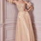 Strapless Corset Layered Tulle Gown with Puff Sleeves by Cinderella Divine CD0191 - Special Occasion