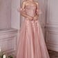 Strapless Corset Layered Tulle Gown with Puff Sleeves by Cinderella Divine CD0191 - Special Occasion