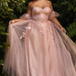 Strapless Glitter Tulle Gown with Puff Sleeve by Cinderella Divine CD0191C- Curves