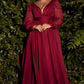 Cinderella Divine CD0192 LONG SLEEVE CHIFFON DRESS - Special Occasion/Curves