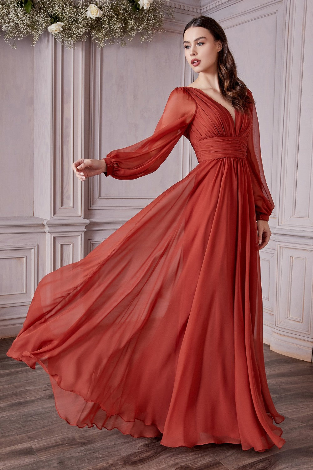 Long sleeve hot sale chiffon maxi