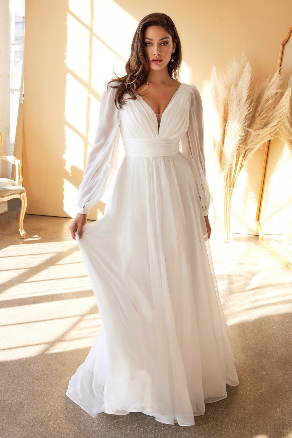 CHIFFON LONG SLEEVE BRIDAL GOWN by Cinderella Divine CD0192W – Ariststyles