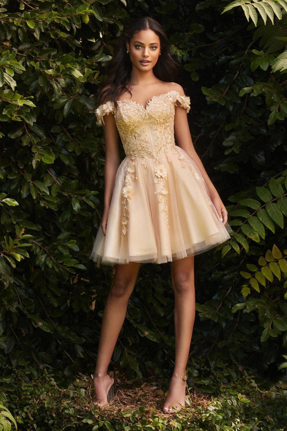 Off the Shoulder Lace Tulle Short Dress by Cinderella Divine - CD0194 Ariststyles Off the Shoulder Lace Tulle Short Dress by Cinderella Divine - CD0194 Ariststyles