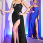 Hot Stone Draped Slit Women Formal Gown By Ladivine CD0201 - Special Occasion/Curves