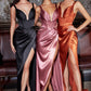 Black Satin Corset Slit Gown - Women Formal Gown -Cinderella Divine CD231 - Special Occasion/Curves