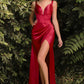 Burgundy Satin Corset Slit Gown - Women Formal Gown -Cinderella Divine CD231 - Special Occasion/Curves
