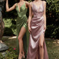 Blush Satin Corset Slit Gown - Women Formal Gown -Cinderella Divine CD231 - Special Occasion/Curves