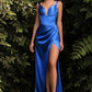 royal Satin Corset Slit Gown - Women Formal Gown -Cinderella Divine CD231 - Special Occasion/Curves