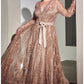 LONG SLEEVE EMBELLISHED BALL GOWN by Cinderella Divine CD233C - Curves