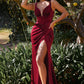 Velvet Gathered Fitted Corset Slit Women Evening Formal Gown By Ladivine CD235C - Curves