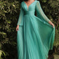 Pleated Chiffon Long Sleeve Gown by Cinderella Divine - CD242 - Special Occasion