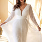 Pleated Long Sleeve Chiffon Bridal G by Gown by Cinderella Divine - CD242W