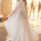 Long Sleeve Pleated Chiffon Bridal Gown by Cinderella Divine - CD242WC
