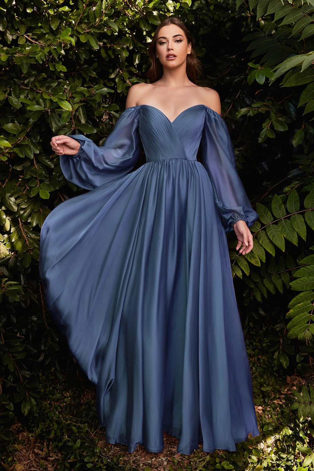 LONG SLEEVE CHIFFON DRESS by Cinderella Divine CD243 - Special Occasion
